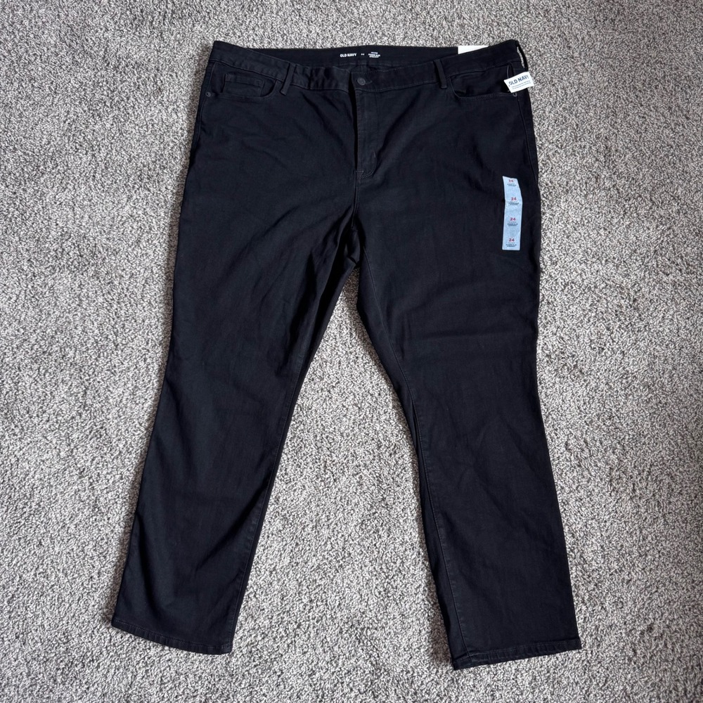 NWT Old Navy Black Mid Rise Power Slim Straight Jeans Women's Sz 24 Cotton Blend